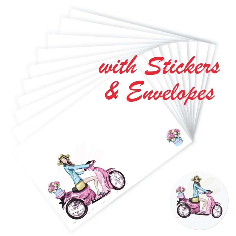 x10 Fashion Scoote Girl Cards Stickers Envelopes Fashion Stationery Stickers